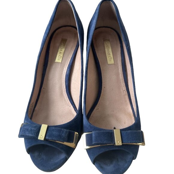 LOUISE ET CIE Blue Suede Bow Heels size 37.5/7.5 - Picture 5 of 9